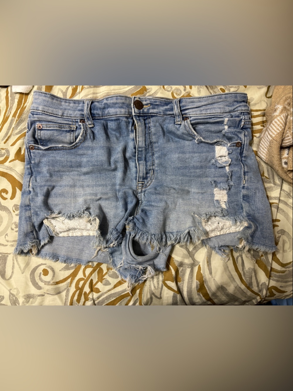American Eagle Outfitters Light Blue Distressed High-Rise Denim Shorts